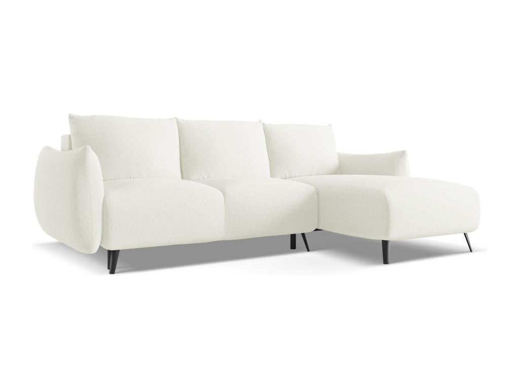 Right-hand corner sofa bed in chenille fabric - white - Meublori