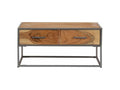 Coffee table with 2 drawers, Meublori solid light wood and grey metal.