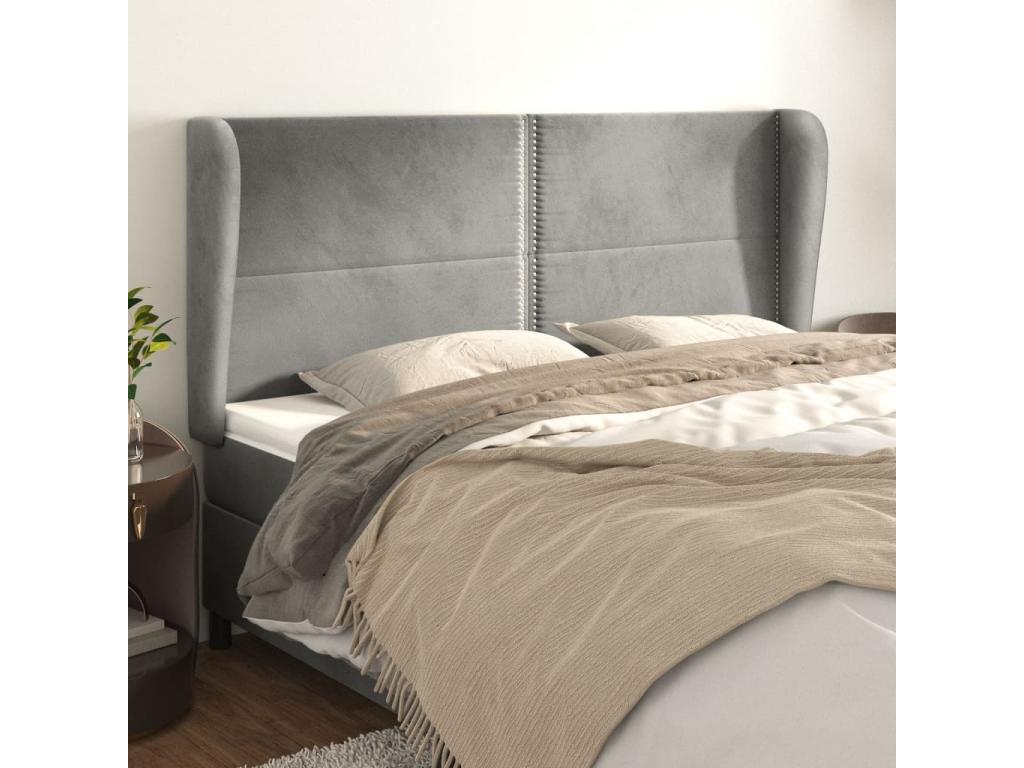 Headboard with wings, light grey, 183x23x118/128 cm, velvet