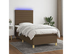 Upholstered bed base with mattress and LED lighting, dark brown, 100x200cm, fabric
