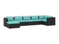 7-piece garden furniture set with cushions, black woven resin