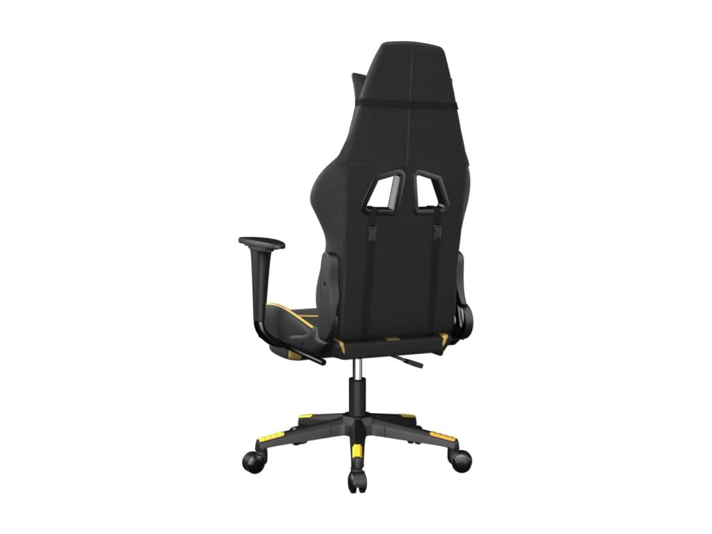 Massage gaming chair with footrest, black/gold faux leather