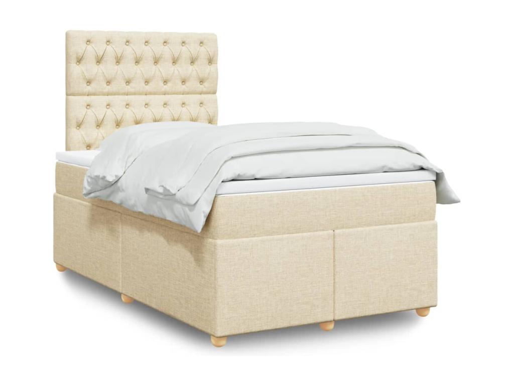 Meublori bed base with cream mattress 120x190 cm fabric