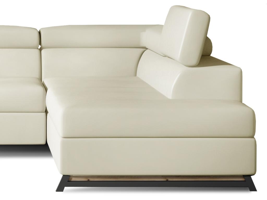 Right-hand corner convertible sofa in cream faux leather with adjustable headrests, Meublori 265cm