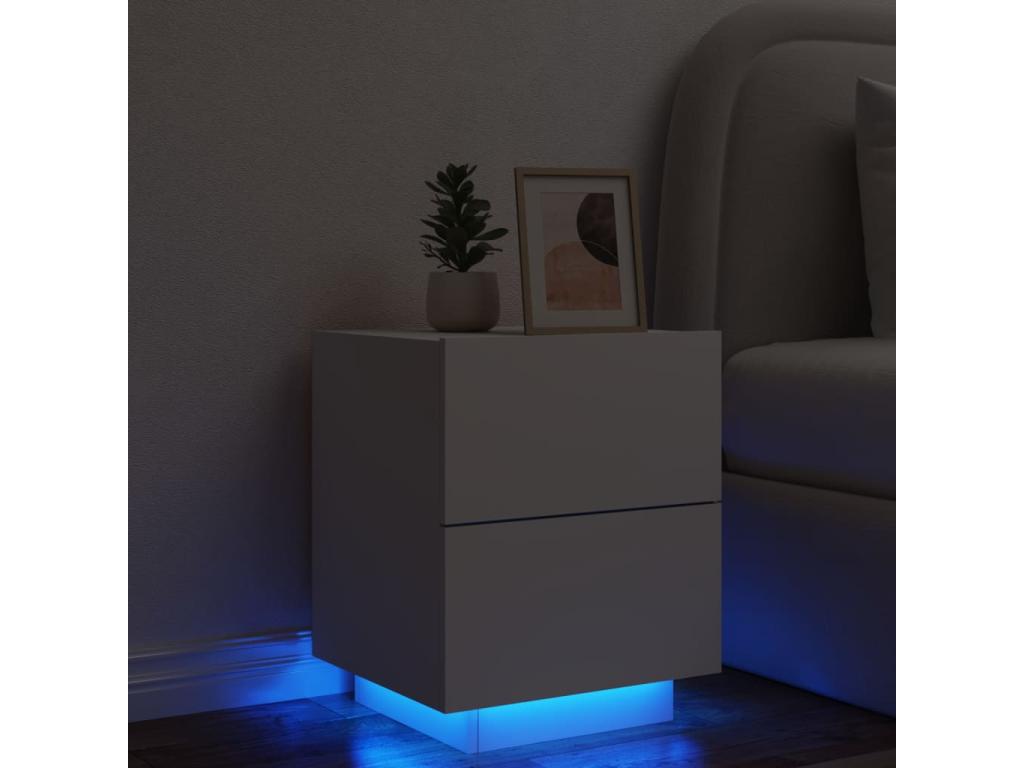 Bedside cabinet with LED lighting, white engineered wood finish