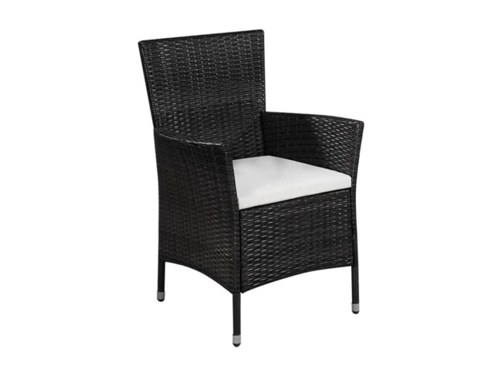 3-piece garden furniture set in black woven resin with white cushions. Meublori