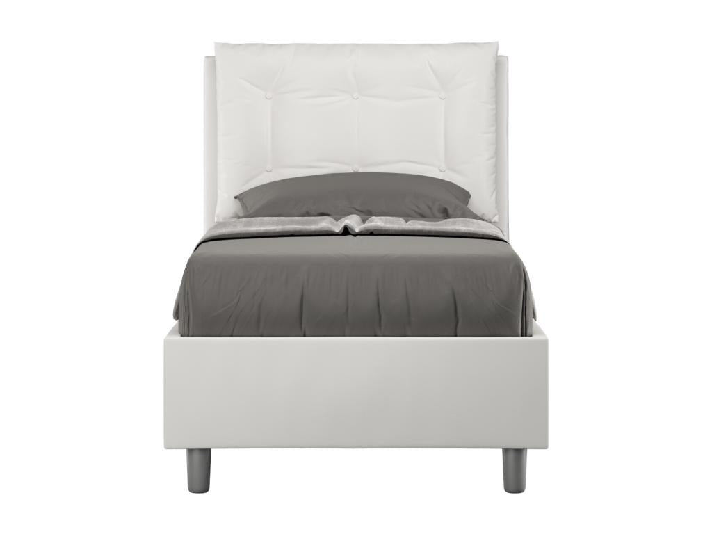 Meublori white faux leather upholstered bed without slatted base 80x210