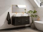 Wall-mounted vanity unit with grooved finish - Black - W120 cm - Meublori