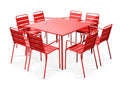 Square garden table and 8 red metal chairs set - Laviecasa WJCN75567