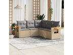 5-piece garden furniture set with cushions, beige woven resin