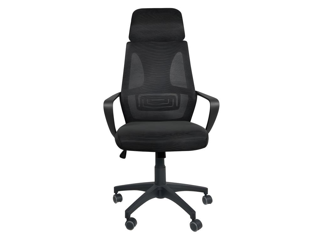 Ergonomic office chair with tilting seat, adjustable headrest, and lumbar support, FAMA black