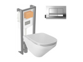 Laviecasa Modern Life rimless wall-hung toilet pack with toilet seat, frame, and chrome rectangular plate LEPZ91698