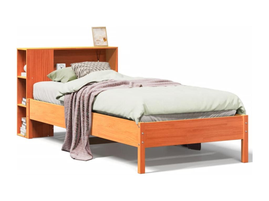Bookcase bed without brown wax mattress 75x190 cm solid pine ORQG23061