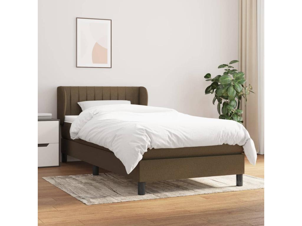 Upholstered bed base with mattress, dark brown, 90x190 cm