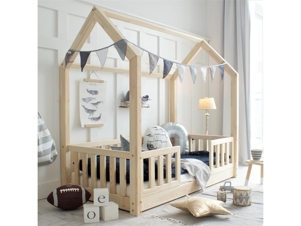 Cabin bed 90x190 with guardrails and slatted base included, 1 cm legs, Meublori Bois