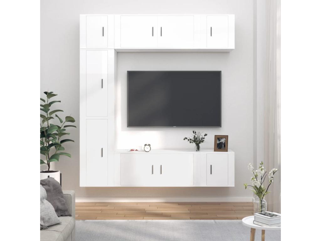7-Piece TV Furniture Set, Glossy White, Engineered Wood