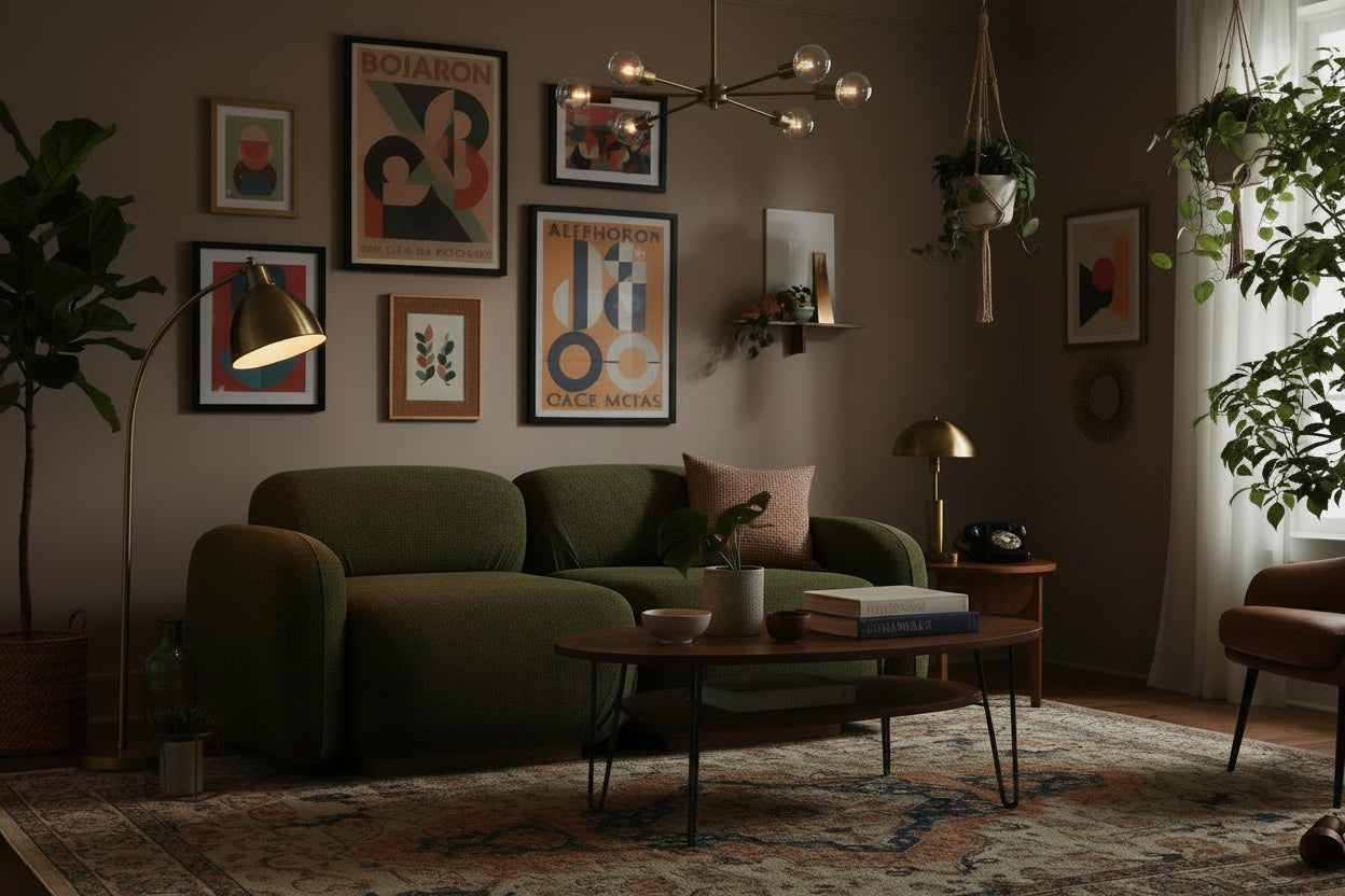 Modular 3-seater sofa in chenille fabric - olive - Meublori