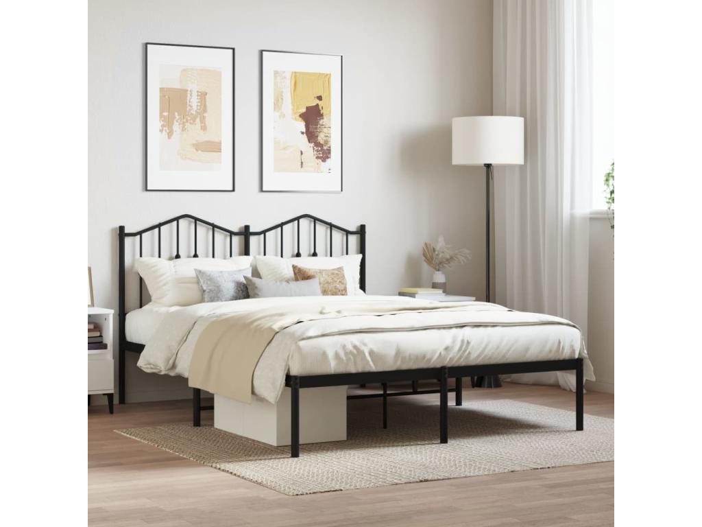 Metal bed frame without mattress, with black headboard, 140x200cm