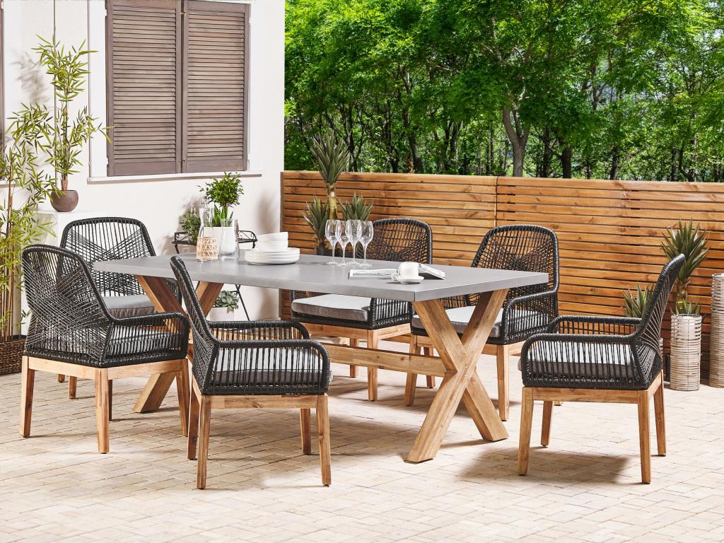 6-seater garden dining set with cushions, Meublori Black Concrete