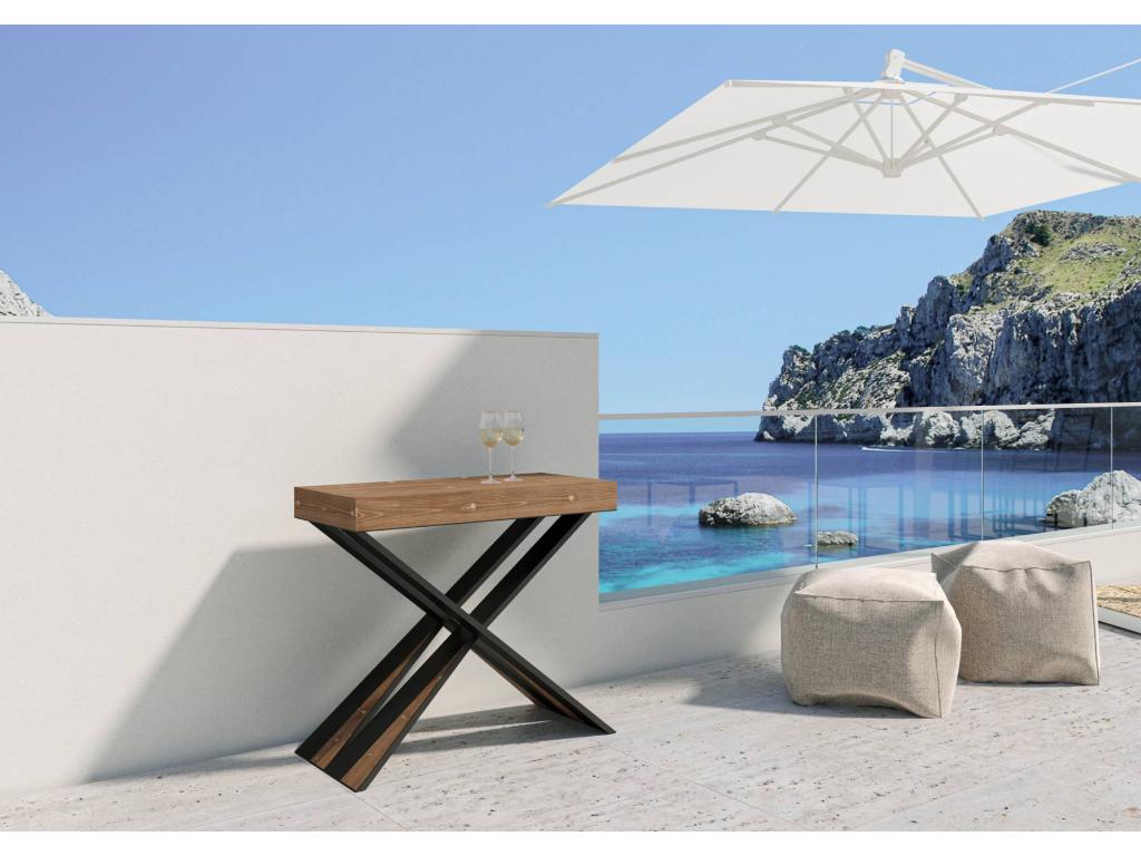 Extendable Console Table 90x40/190 cm Meublori Small Stained Fir with Anthracite Frame