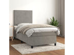 Upholstered bed base and mattress, light grey, 90x200 cm, velvet