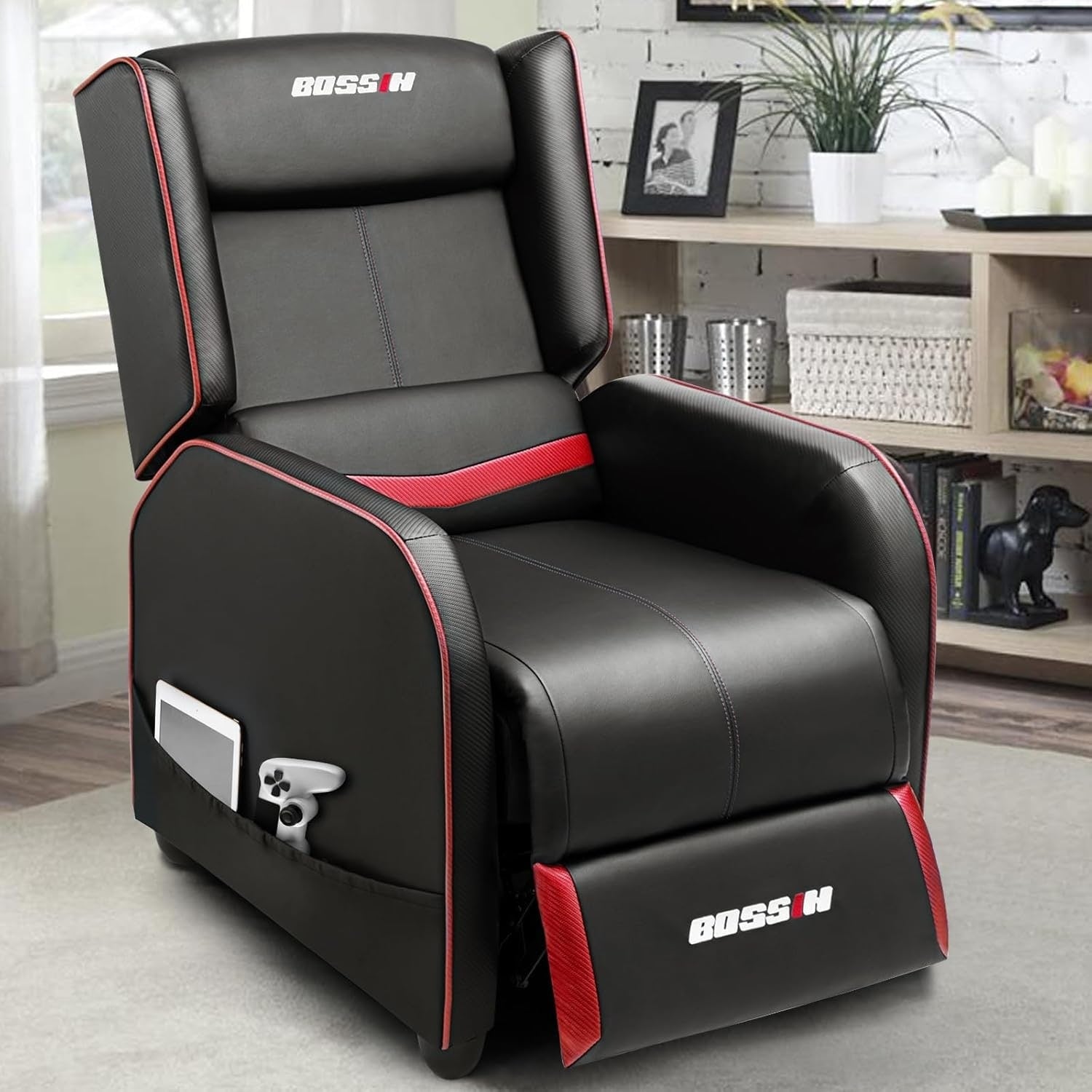 BOSSIN PU Leather Ergonomic Gaming Single Recliner Seating Sofa for Living Room