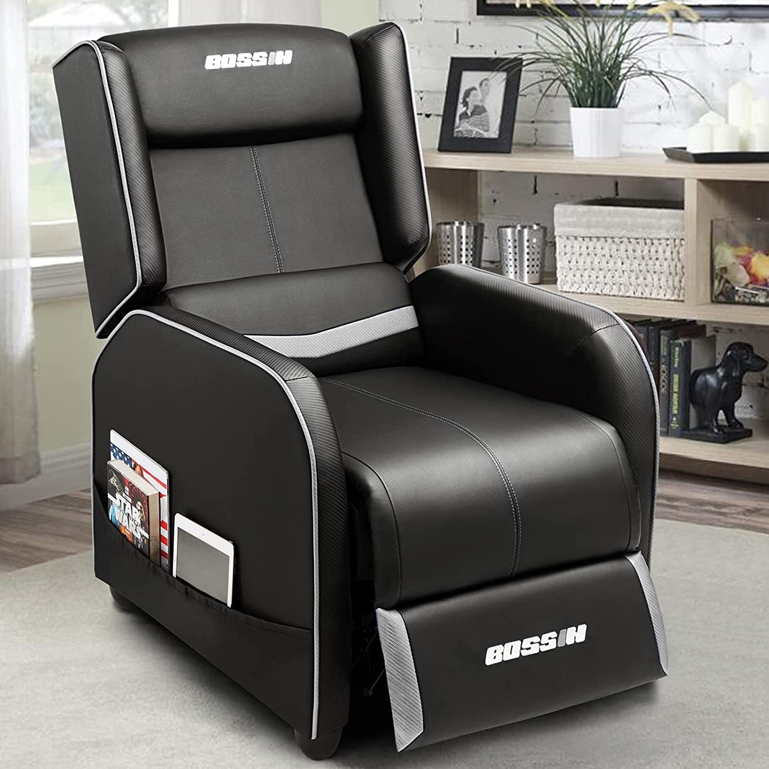 BOSSIN PU Leather Ergonomic Gaming Single Recliner Seating Sofa for Living Room