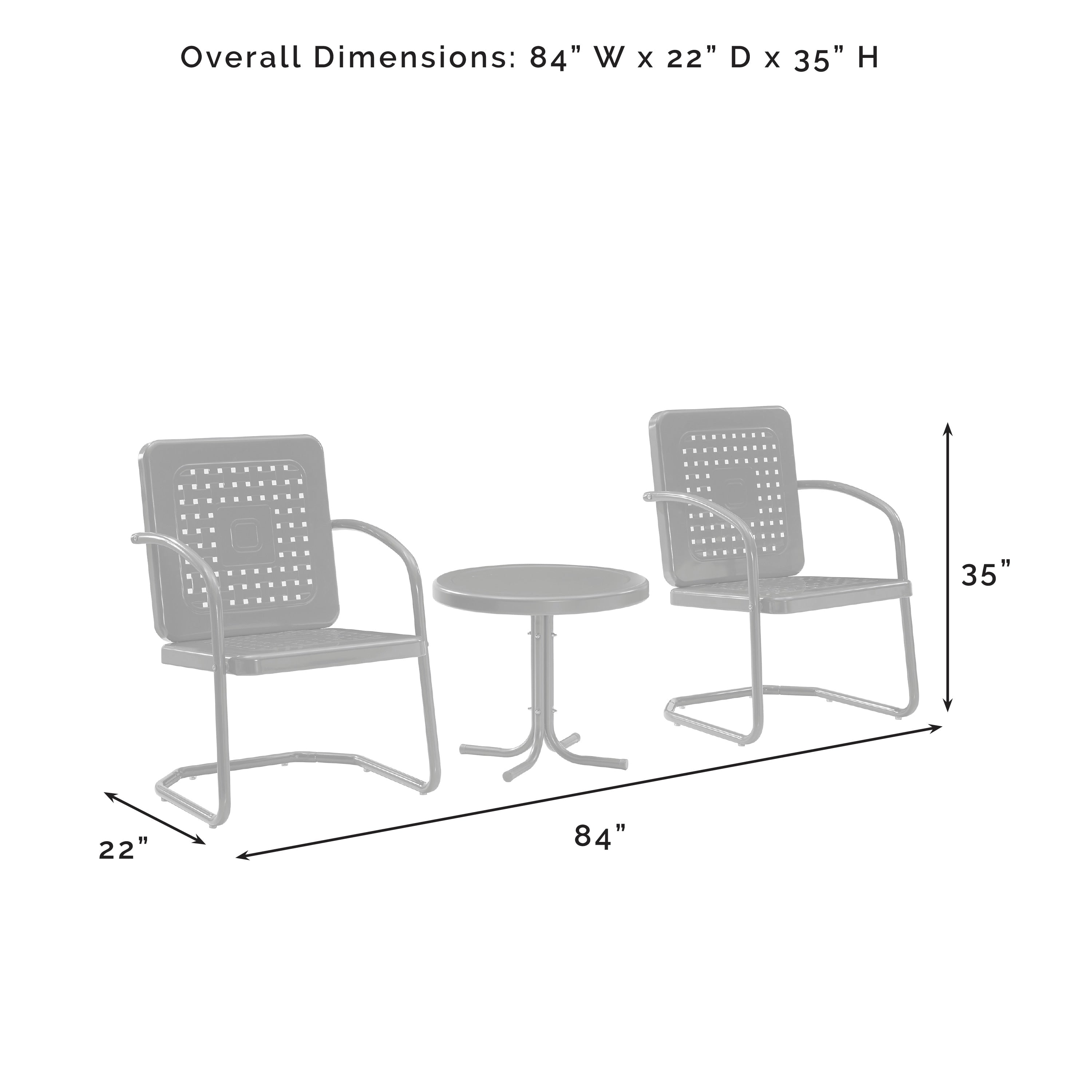 Crosley Bates 3Pc Outdoor Chair Set - 84 W x 22 D x 35 H