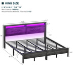 Farmhouse Wood Platform Bed Frame with Charged Station and LED Lights