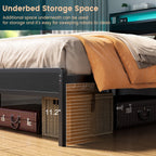 Farmhouse Wood Platform Bed Frame with Charged Station and LED Lights