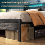 Farmhouse Wood Platform Bed Frame with Charged Station and LED Lights
