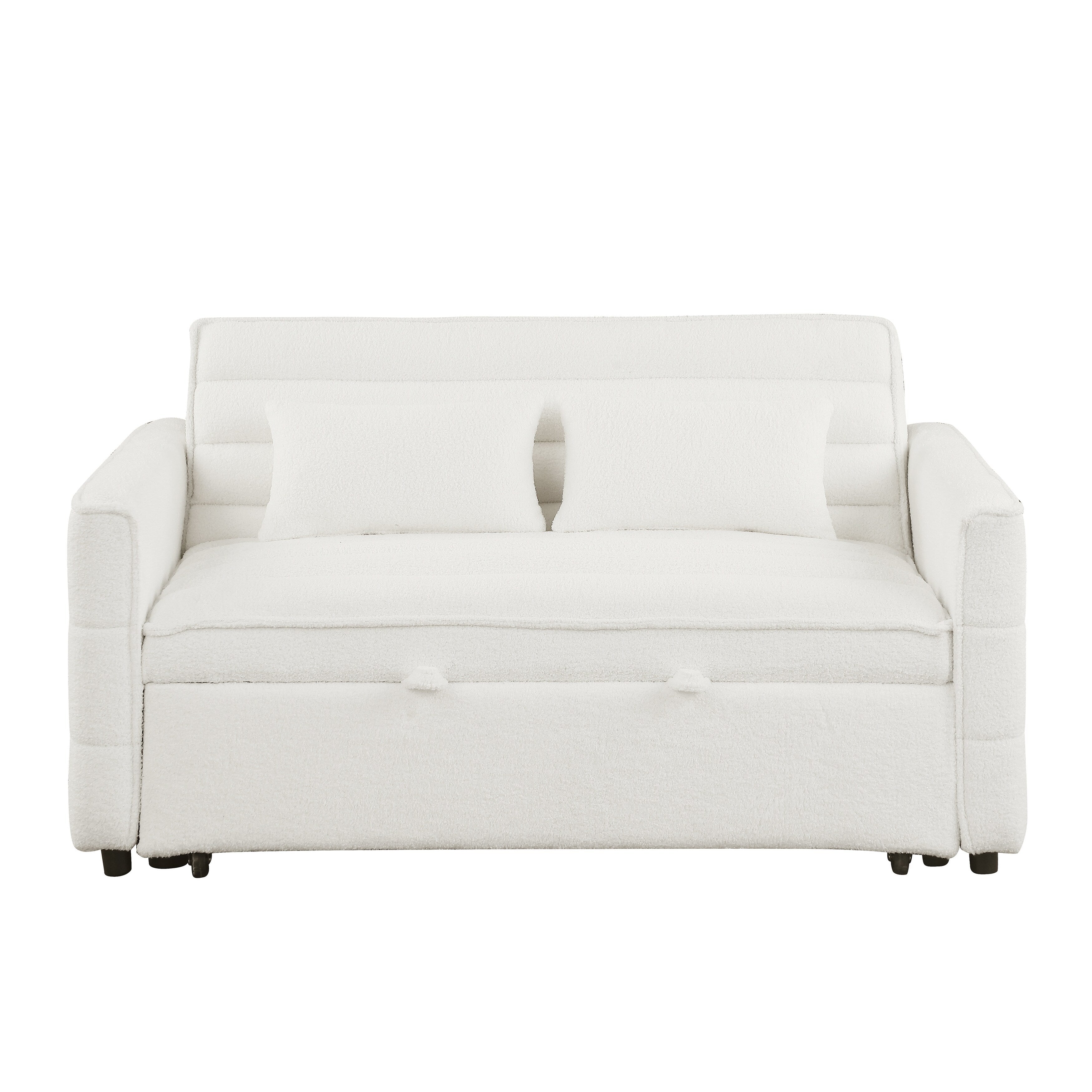 Beige 55.12 Boucle Loveseat Convertible Pull-Out Sofa Bed with Adjustable Back and 2 Waist Pillows for Living Room