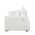 Beige 55.12 Boucle Loveseat Convertible Pull-Out Sofa Bed with Adjustable Back and 2 Waist Pillows for Living Room