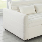 Beige 55.12 Boucle Loveseat Convertible Pull-Out Sofa Bed with Adjustable Back and 2 Waist Pillows for Living Room