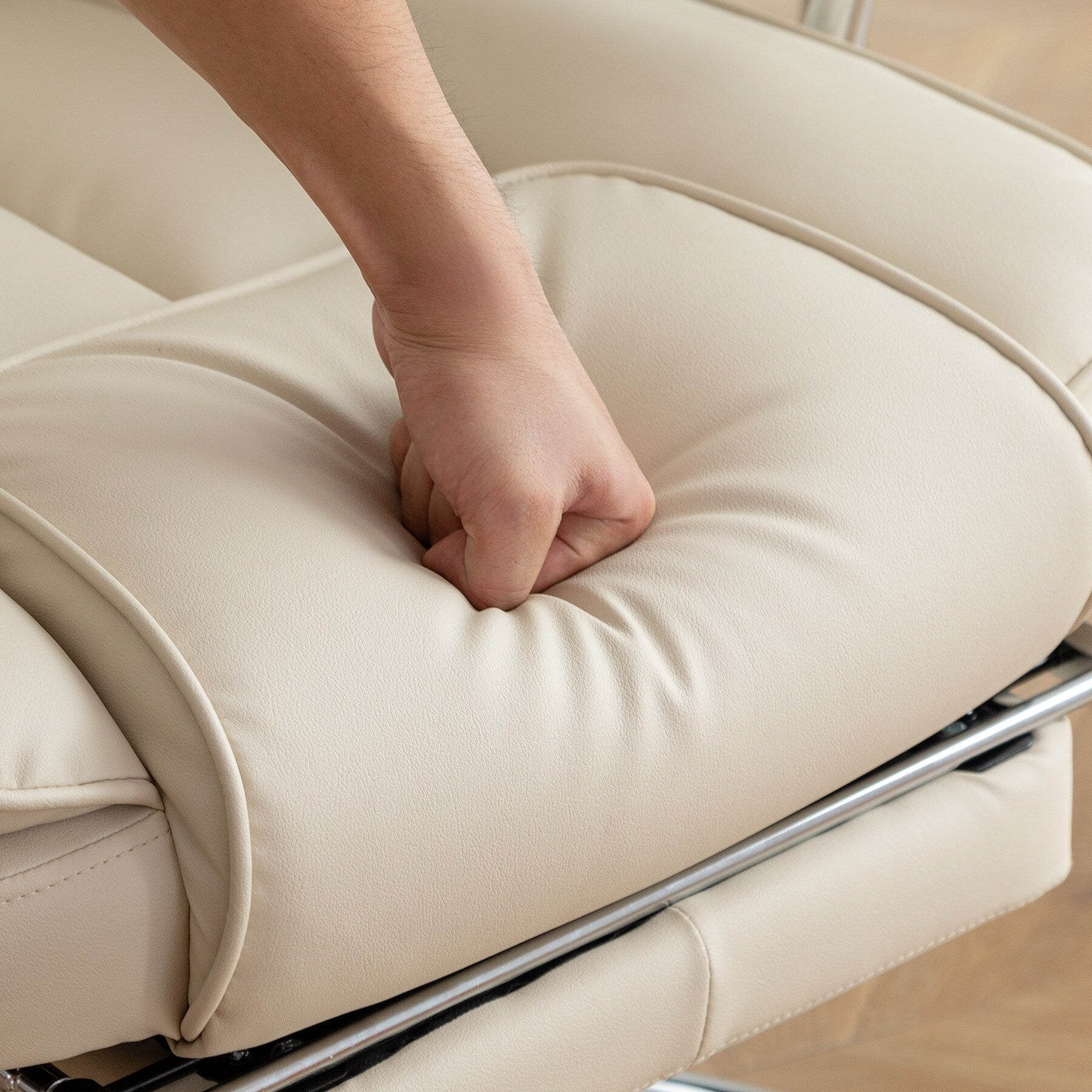 Beige Bonded Leather 360° Swivel Ergonomic High Back Office Recliner with Lumbar Support, Footrest, Adjustable Height