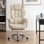 Beige Bonded Leather 360° Swivel Ergonomic High Back Office Recliner with Lumbar Support, Footrest, Adjustable Height
