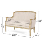 Beige Brown Wood Loveseat Sofa with Rubber Wood Frame