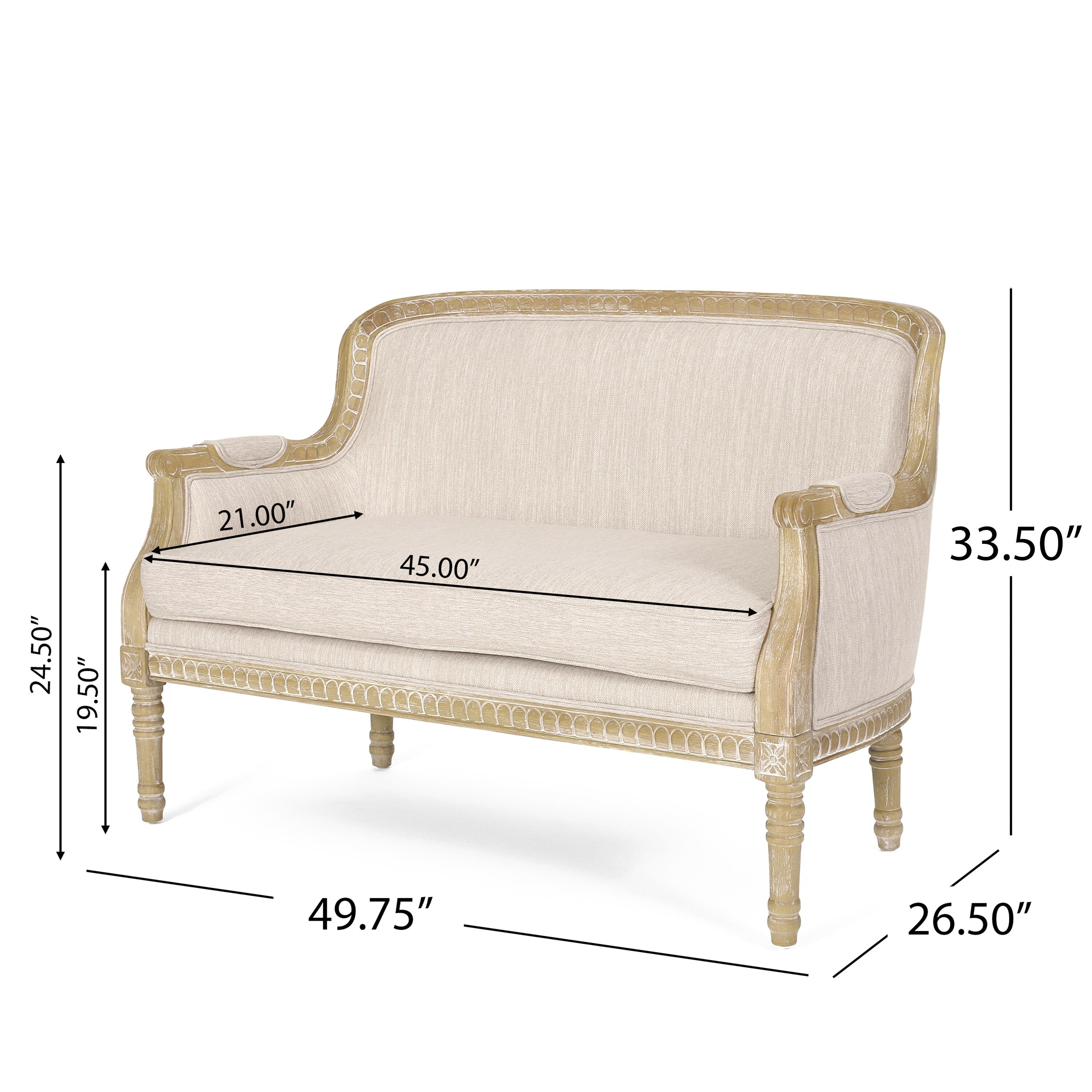 Beige Brown Wood Loveseat Sofa with Rubber Wood Frame