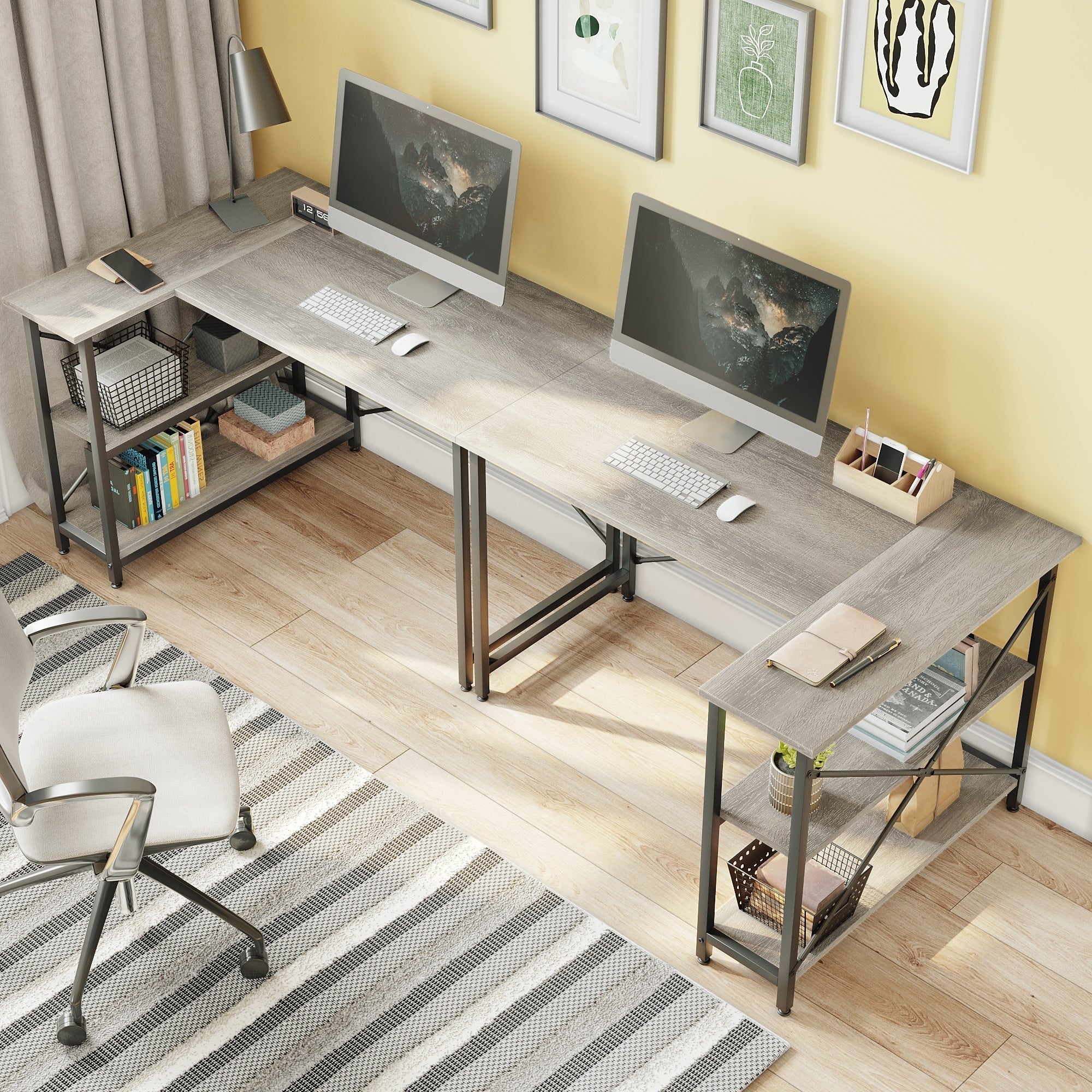 Small L Shaped Desk with Storage Shelves Corner Computer Desk