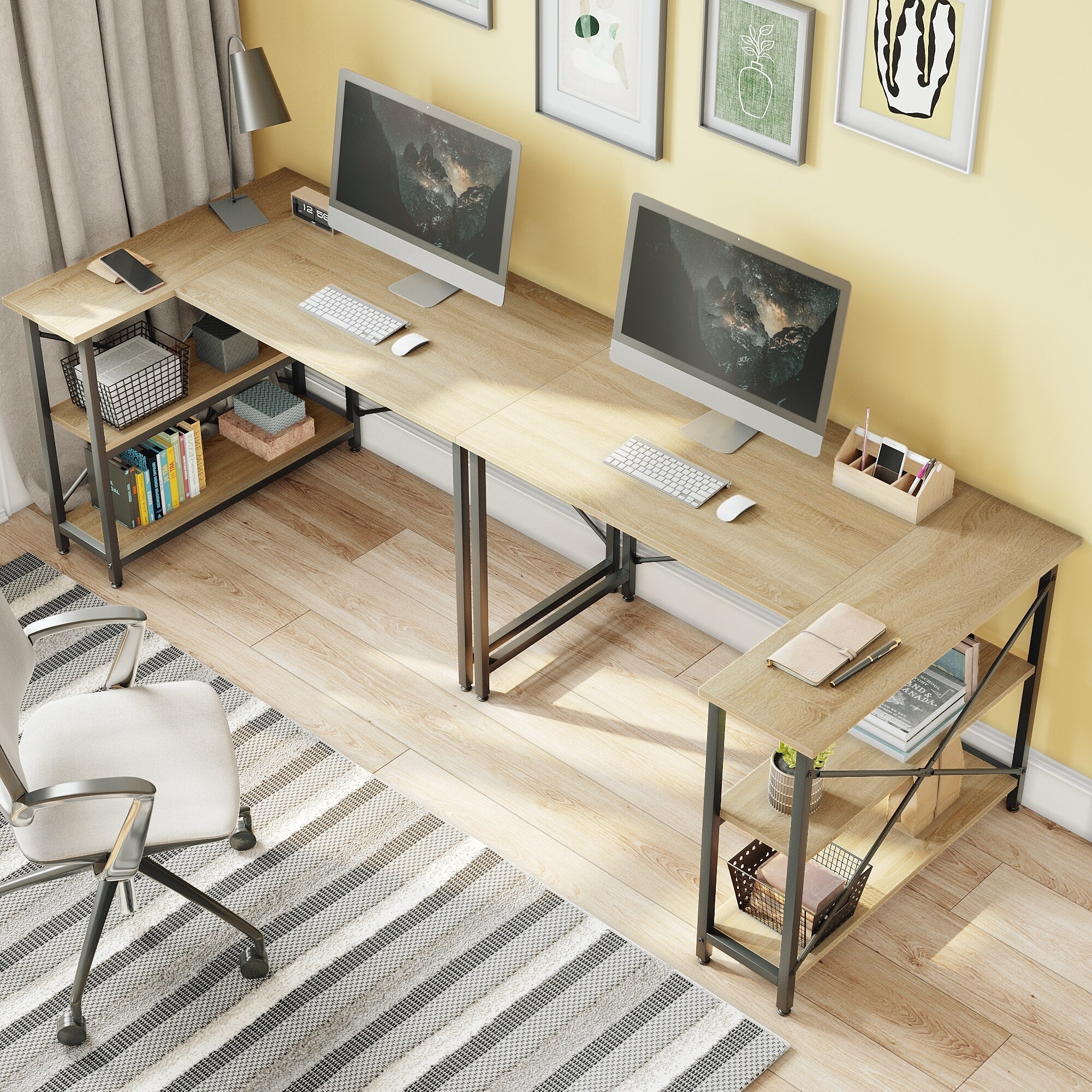 Small L Shaped Desk with Storage Shelves Corner Computer Desk