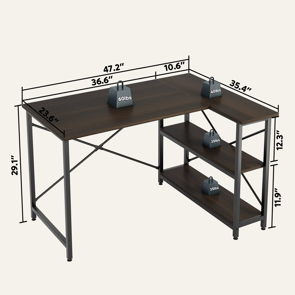 Small L Shaped Desk with Storage Shelves Corner Computer Desk