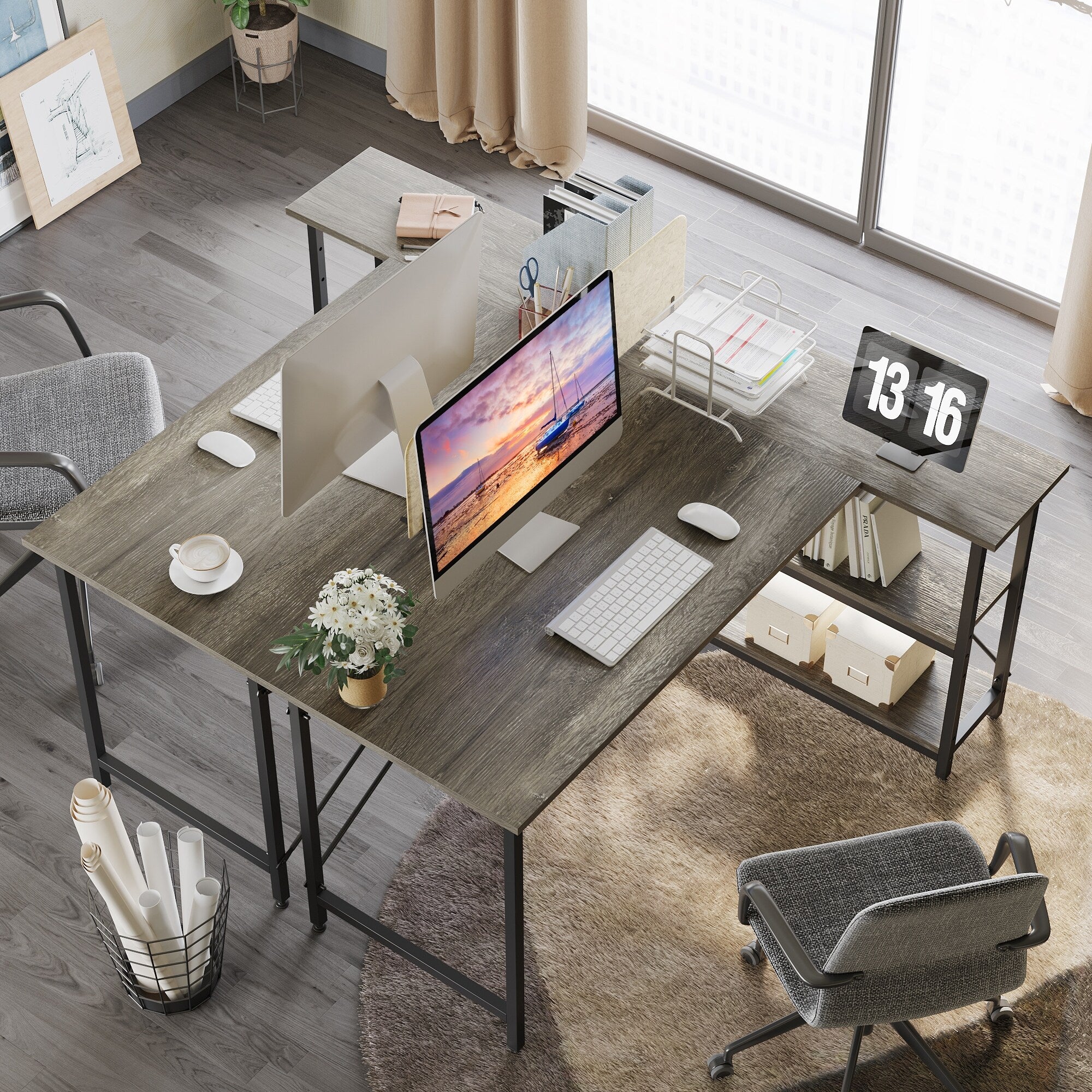 Small L Shaped Desk with Storage Shelves Corner Computer Desk