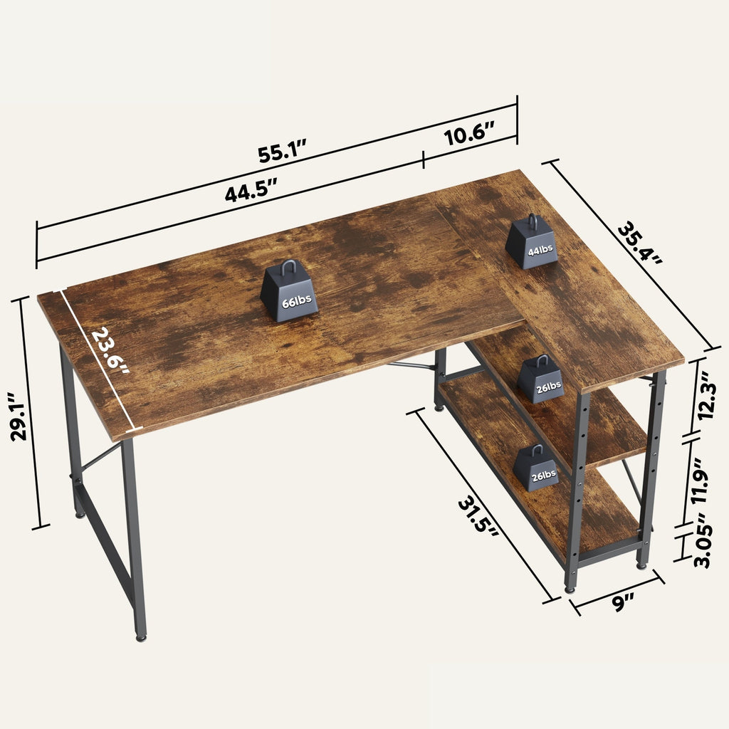 Small L Shaped Desk with Storage Shelves Corner Computer Desk