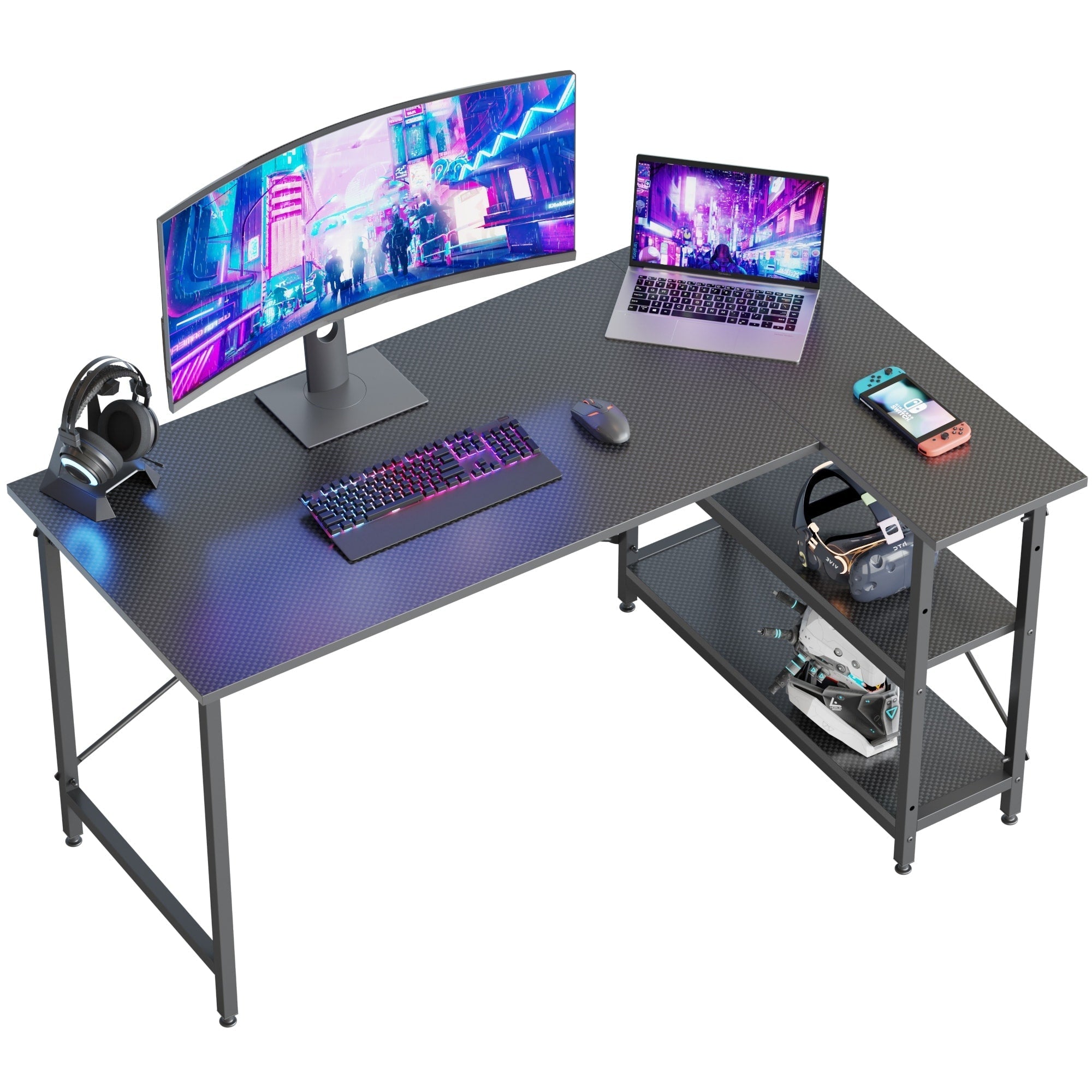 Small L Shaped Desk with Storage Shelves Corner Computer Desk