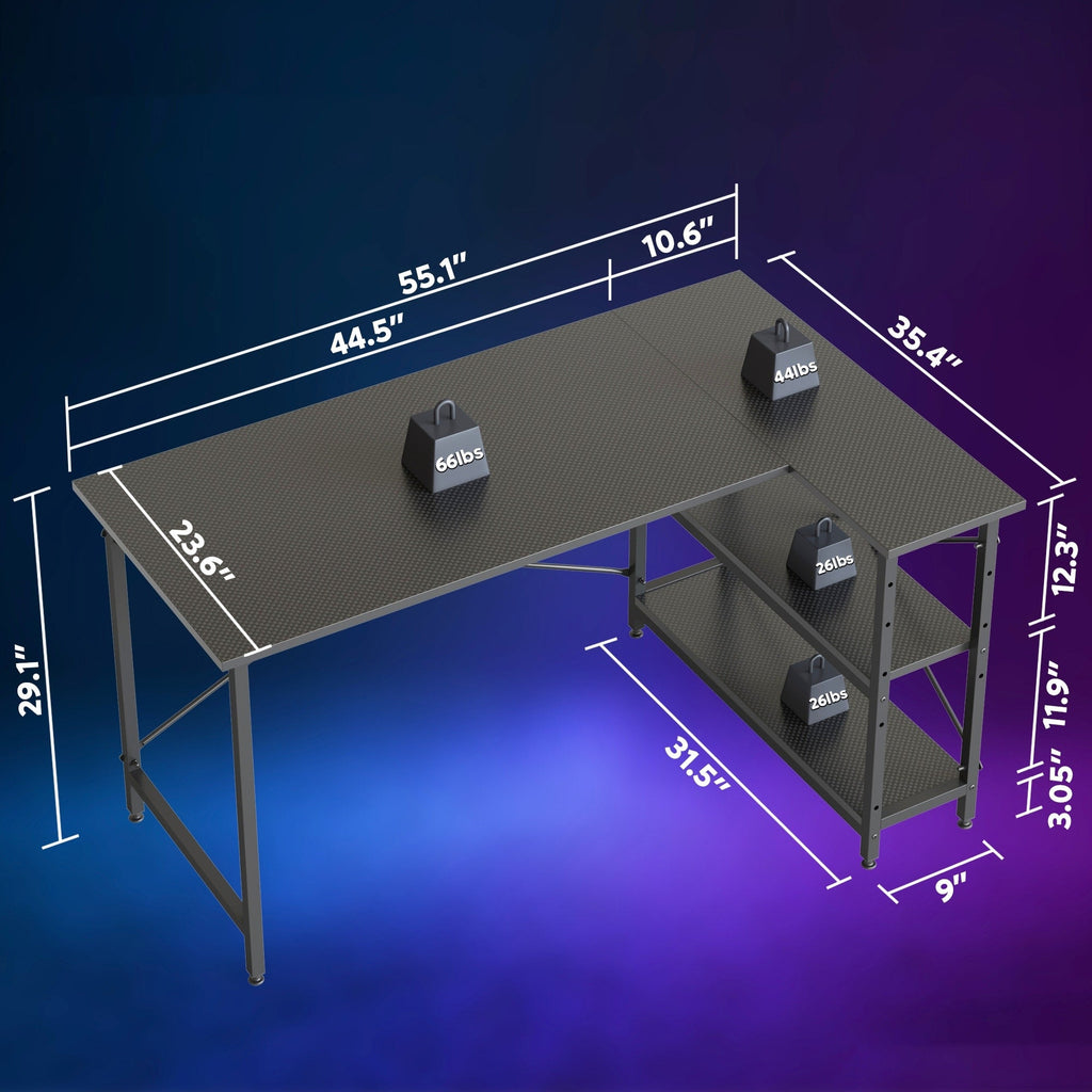 Small L Shaped Desk with Storage Shelves Corner Computer Desk
