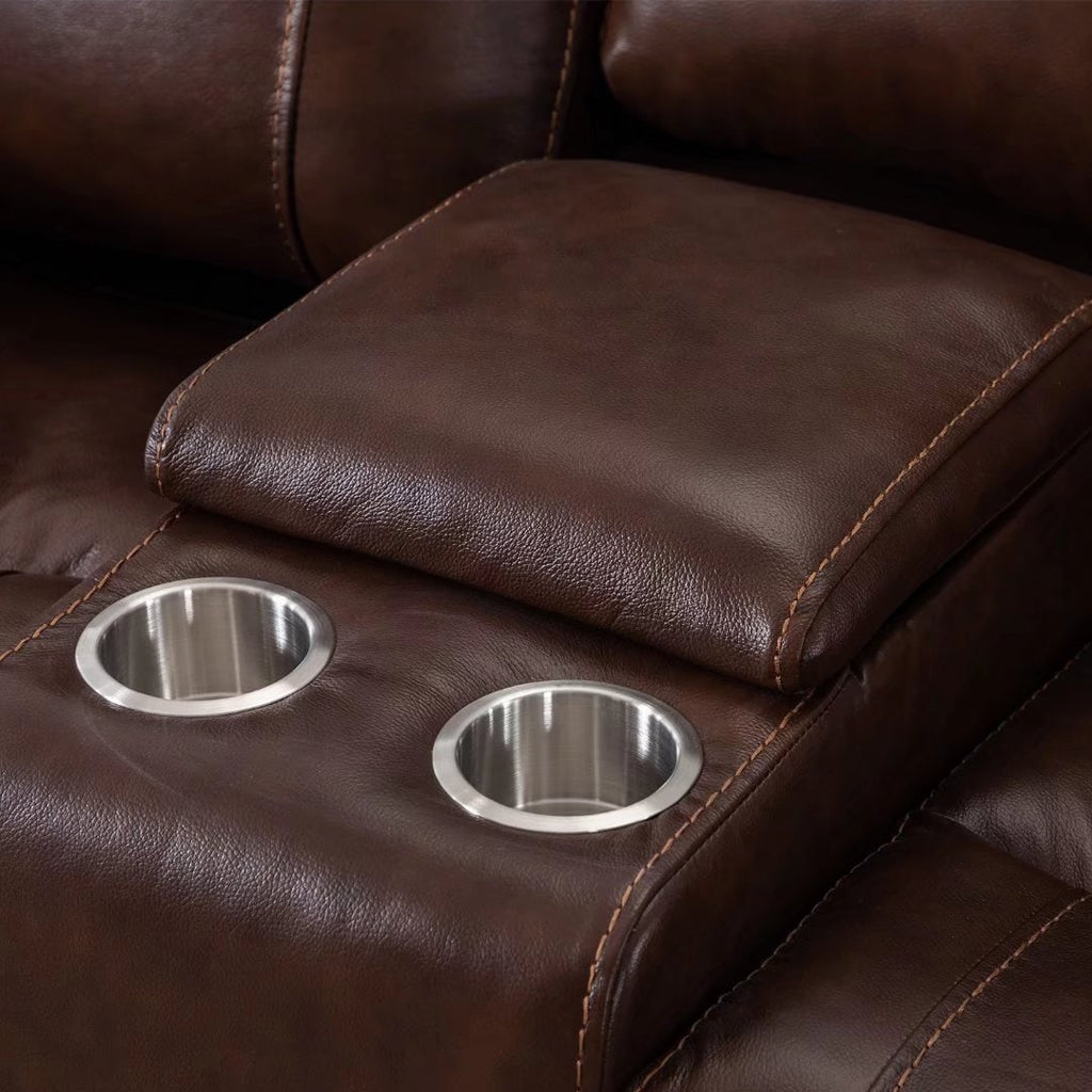 Genuine Leather Mid-century Modern Style Manual Recliners Sofa Set