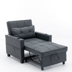 Black Faux Leather Convertible Sofa Bed with USB Ports