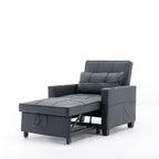 Black Faux Leather Convertible Sofa Bed with USB Ports