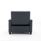 Black Faux Leather Convertible Sofa Bed with USB Ports