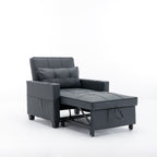 Black Faux Leather Convertible Sofa Bed with USB Ports